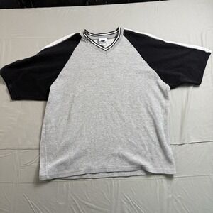 WOODEN DOG LARGE VINTAGE MENS V NECK TOP SHIRT Gray SHORT SLEEVE POLYCOTTON